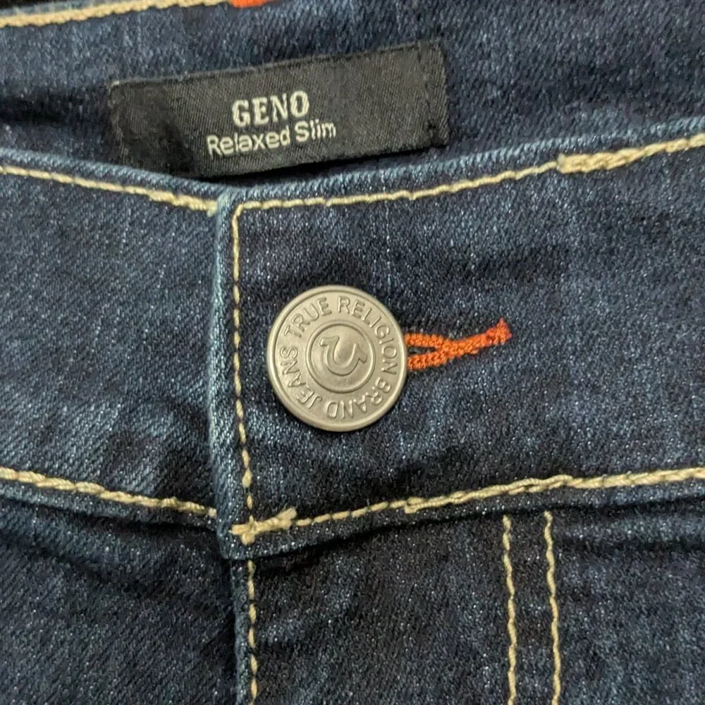 True Religion Men's Geno Relaxe Slim Jeans Size 36 Blue .